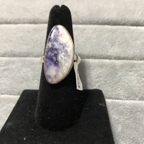 New Sterling Silver Adjustable Purple Wonky Morado Violet Flame Opal Ring Sz 7.5 - Picture 7 of 16